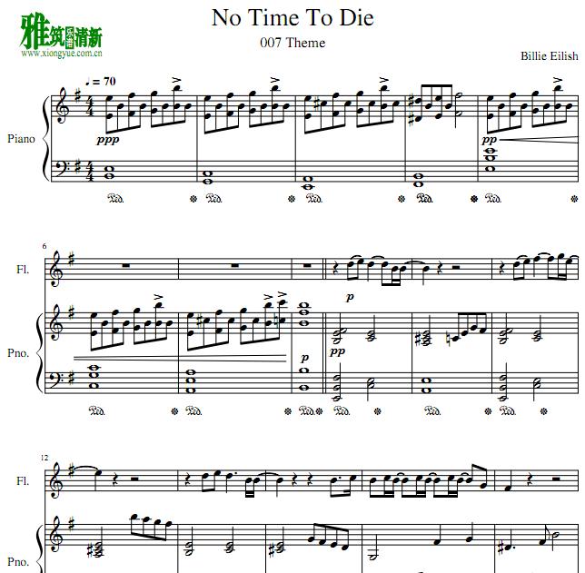 Billie Eilish - No Time To Die长笛钢琴伴奏谱