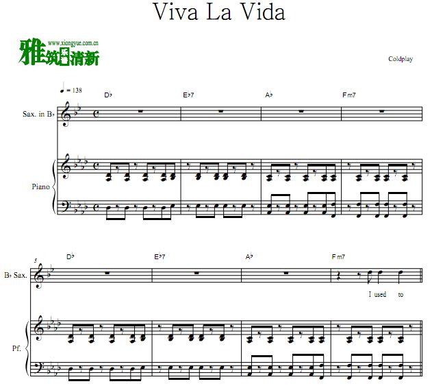 viva la vida降b萨克斯钢琴伴奏谱