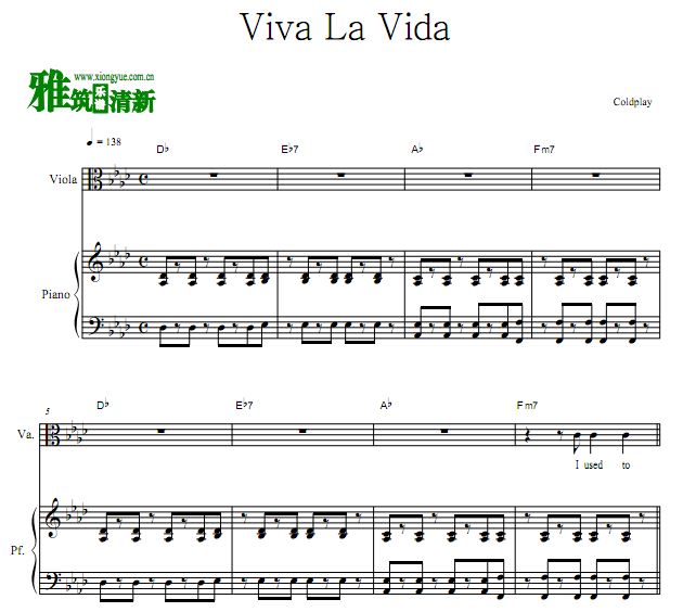 Viva La Vida生命万岁中提琴钢琴谱