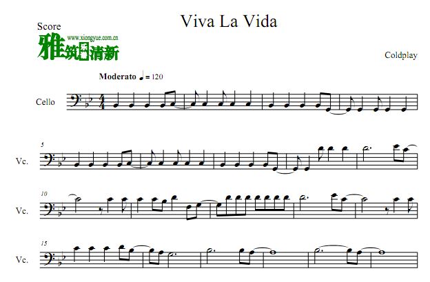 Coldplay - Viva La Vida大提琴谱