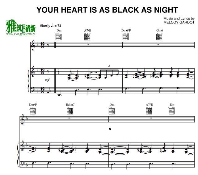 Melody Gardot -  your heart is as black as night钢琴伴奏谱