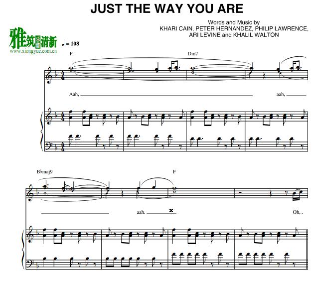 布鲁诺·马尔斯Bruno Mars - Just the Way You Are钢琴伴奏谱