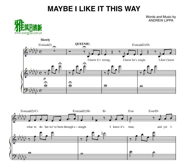 The Wild Party - Maybe I Like It This Way钢琴伴奏谱