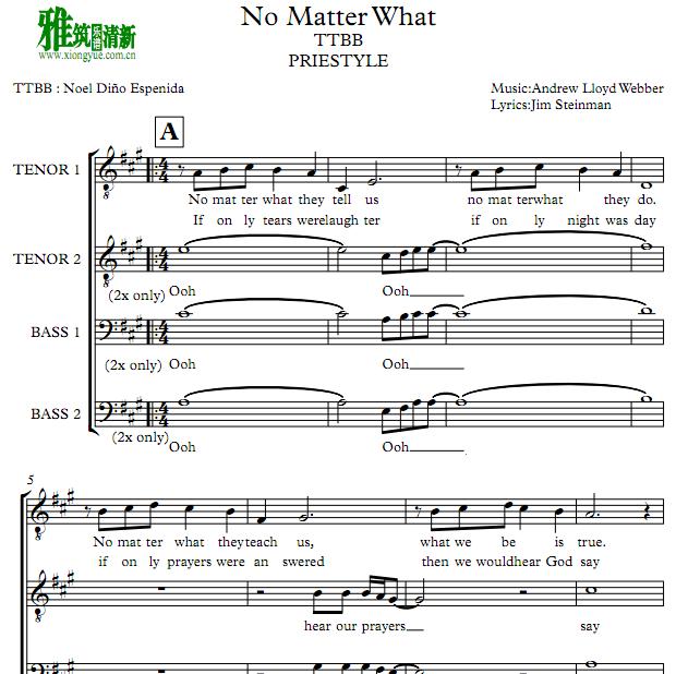 No Matter What-TTBB阿卡贝拉谱