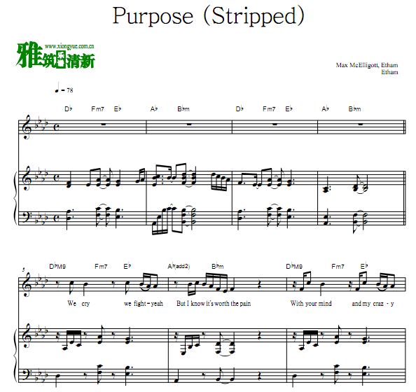 Etham - Purpose (Stripped)歌谱 伴奏弹唱钢琴谱