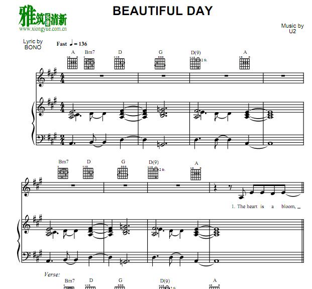 U2 - Beautiful Day钢琴伴奏谱