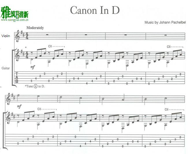 canon in d卡农小提琴吉他重奏谱
