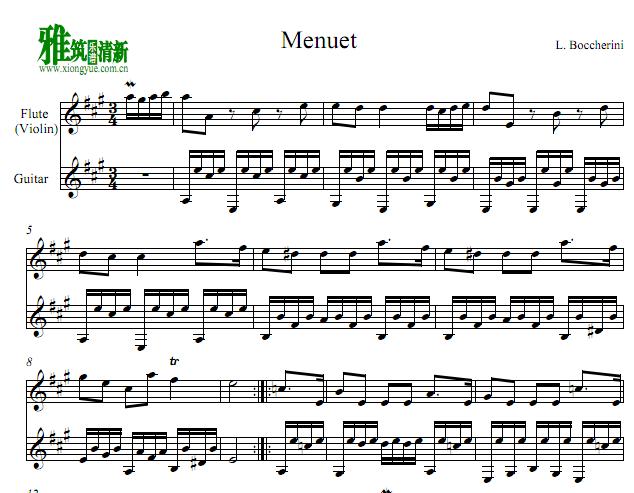 Boccherini小步舞曲 Minuet小提琴吉他二重奏谱