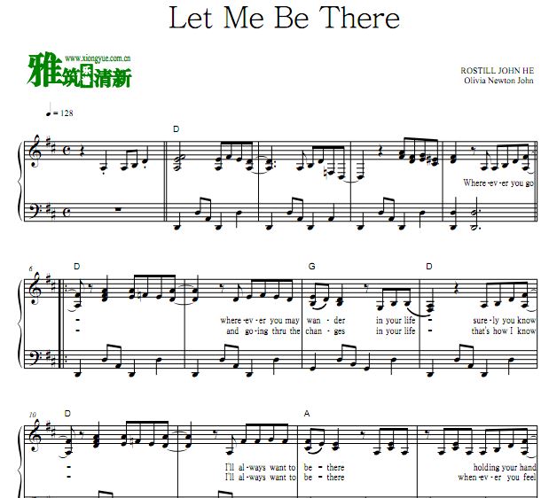 Olivia Newton John - Let Me Be There独奏钢琴谱