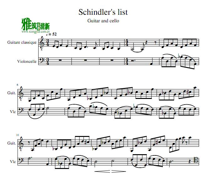 辛德勒名单Schindler’s List大提琴吉他二重奏谱