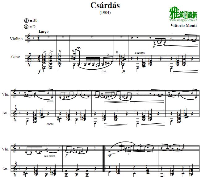 查尔达什舞曲 Czardas 小提琴吉他二重奏谱