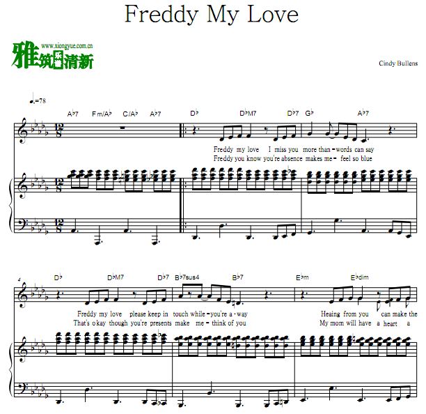 Cindy Bullens - Freddy My Love钢琴弹唱伴奏谱 歌谱