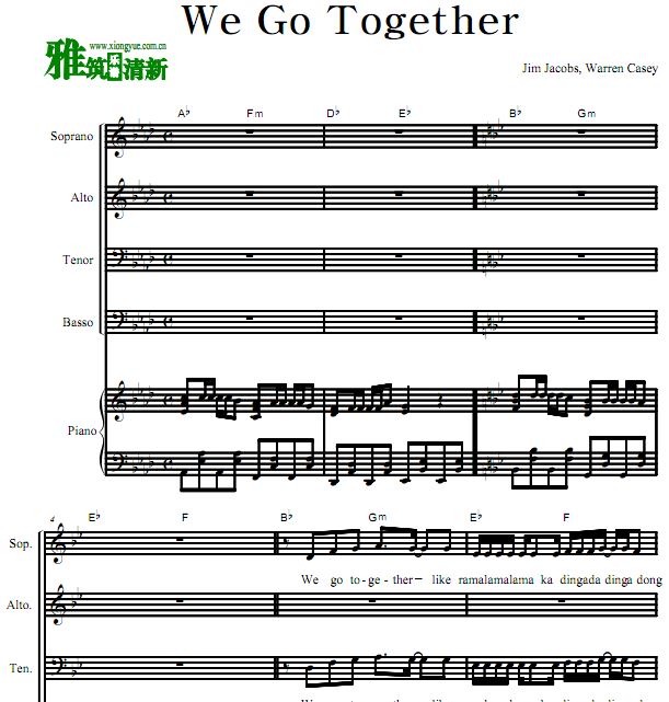 You're The One That I Want 四声部SATB合唱钢伴谱