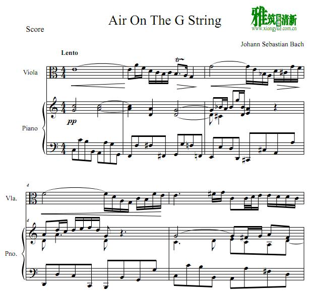 g弦上的咏叹调Air On The G String 中提琴钢琴伴奏谱