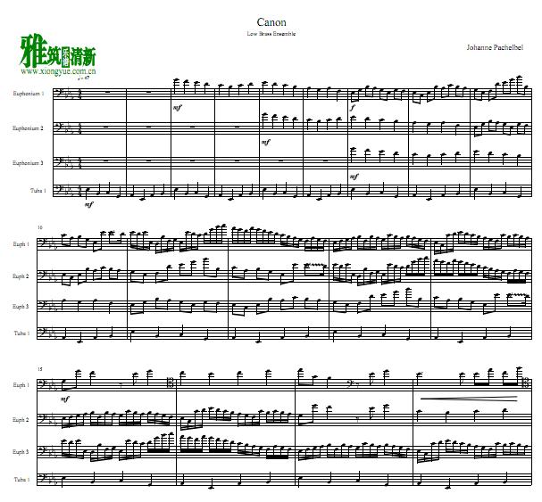Canon卡农低音铜管四重奏谱