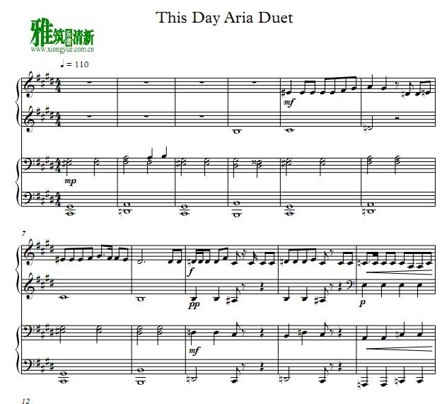 小马宝莉This Day Aria Duet四手联弹谱
