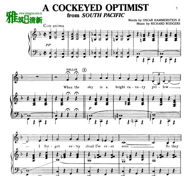南太平洋 - a Cockeyed Optimist声乐歌谱 钢琴伴奏谱