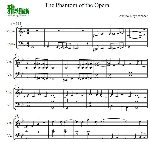 The Phantom of the Opera 歌剧魅影小提琴大提琴二重奏谱
