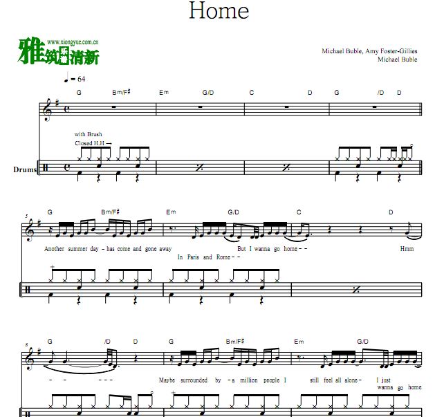 Michael Buble - Home 架子鼓谱