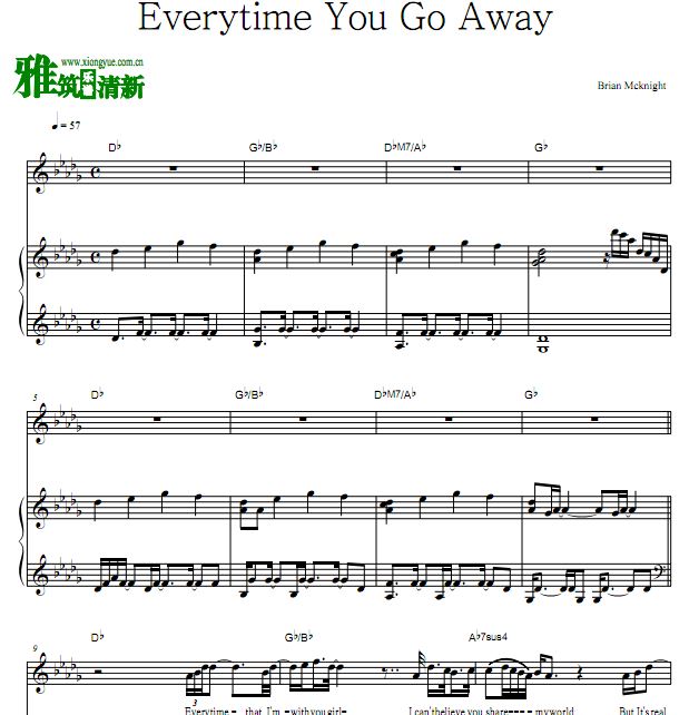 Brian Mcknight - Everytime You Go Away歌谱 钢琴谱 正谱