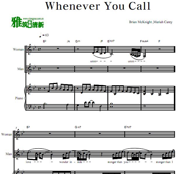 Mariah Carey,Brian McKnight - Whenever You Call歌谱 正谱 钢琴谱