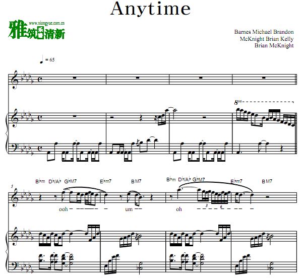Brian Mcknight - Anytime歌谱 正谱 伴奏弹唱钢琴谱