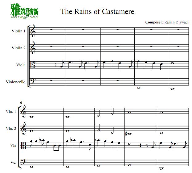 权力的游戏 卡斯特梅的雨季The Rains of Castamere弦乐四重奏谱