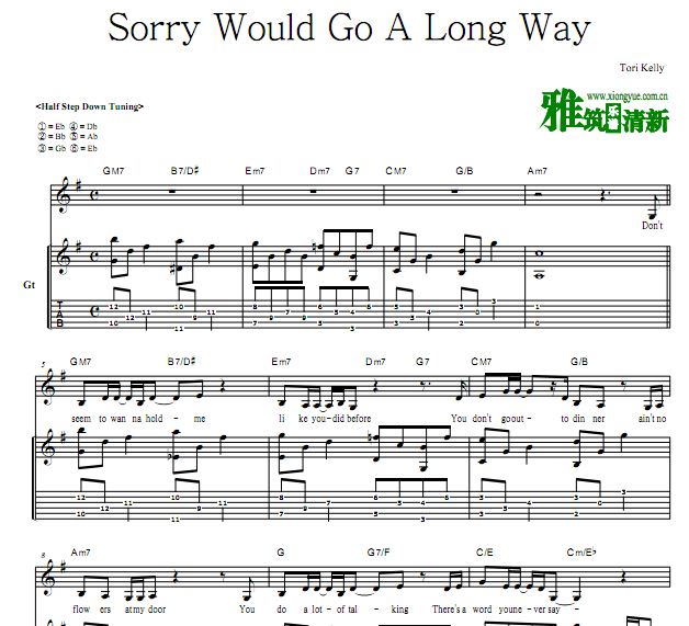 Tori Kelly - Sorry Would Go A Long Way 歌谱 吉他谱