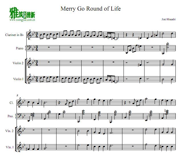 Merry Go Round of Life人生的旋转木马单簧管小提琴钢琴重奏谱