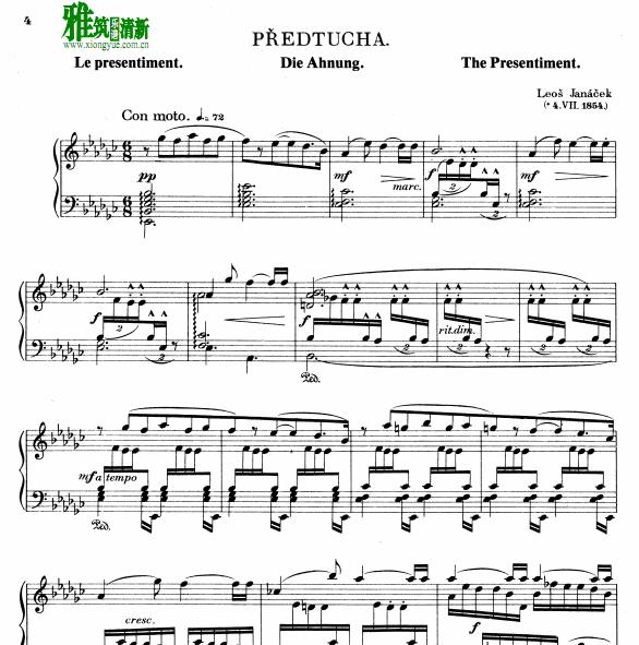 雅纳切克 钢琴奏鸣曲Janacek Sonata 1.X.1905, From the street钢琴谱