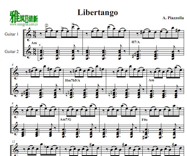 自由探戈libertango吉他二重奏谱