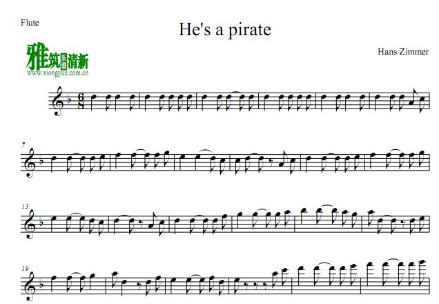 加勒比海盗 He's a Pirate长笛谱