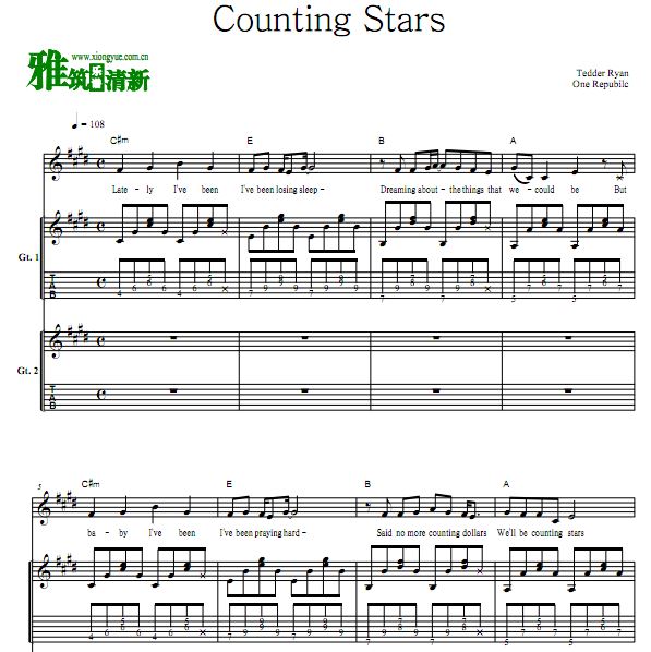 One Republic - Counting Stars乐队伴奏吉他谱
