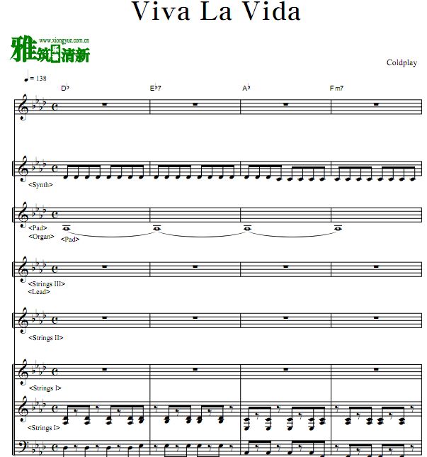 Coldplay - Viva La Vida乐队键盘谱(Strings1,2,3,Pad,Synth,Lead,Organ)