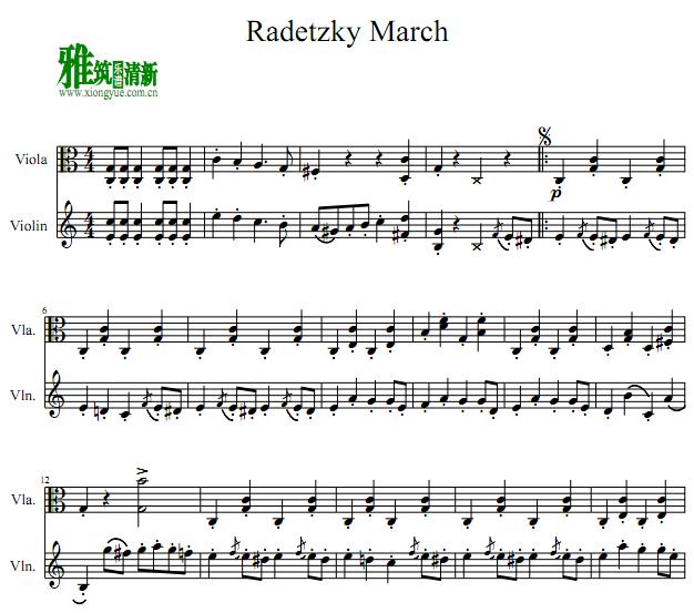 拉德斯基进行曲 - Radetzky March小提琴中提琴二重奏谱