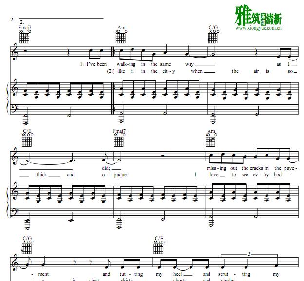 C调 Adele - Hometown Glory 钢琴伴奏谱