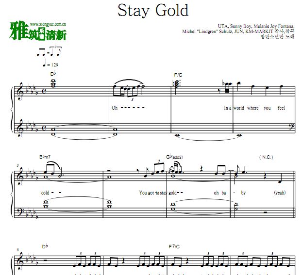 防弹少年团BTS - Stay Gold钢琴谱