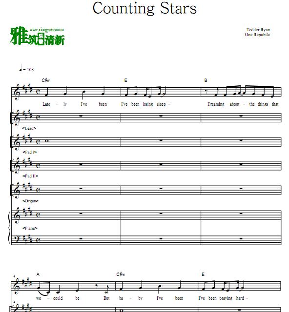 One Republic - Counting Stars键盘谱(Lead ,Pad,Organ,Piano)