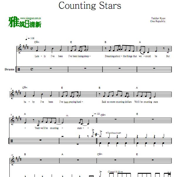 One Republic - Counting Stars架子鼓谱