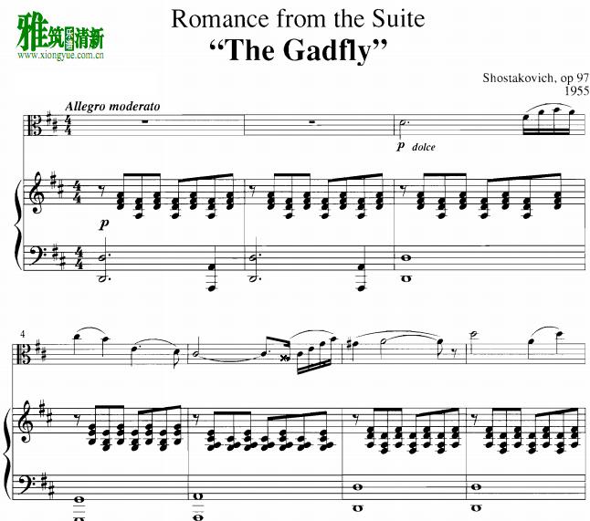 肖斯塔科维奇 The gadfly romance中提琴钢琴谱