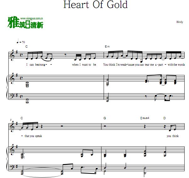Birdy - Heart Of Gold伴奏弹唱钢琴谱 歌谱 正谱