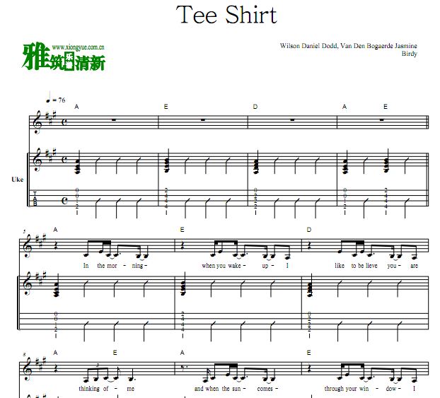 Birdy - Tee Shirt尤克里里谱 歌谱 正谱 初级
