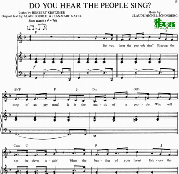 悲惨世界 Do You Hear the People Sing钢琴伴奏谱 声乐谱