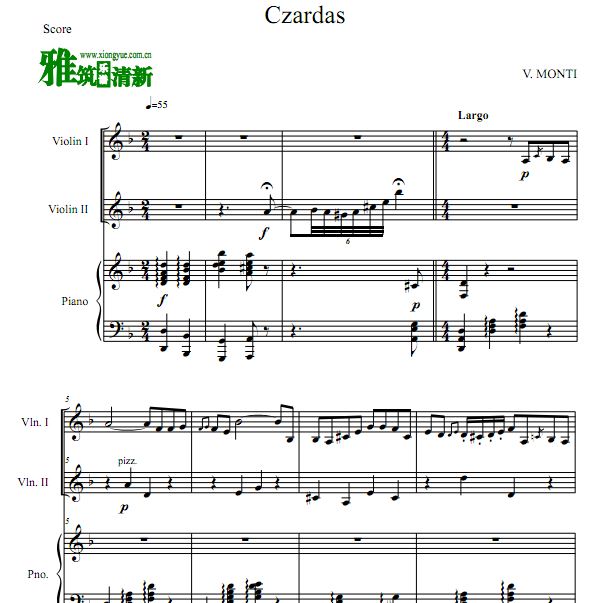 Czardas 查尔达什舞曲双小提琴钢琴三重奏谱