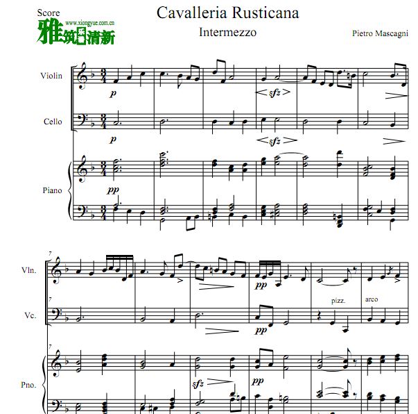 马斯卡尼 乡间骑士间奏曲Cavalleria rusticana:Intermezzo钢琴三重奏谱