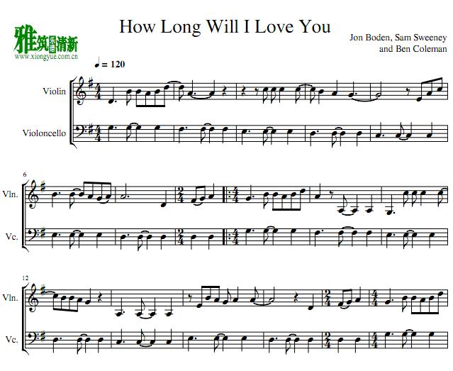 Ellie Goulding - How Long Will I Love You小提琴大提琴二重奏谱
