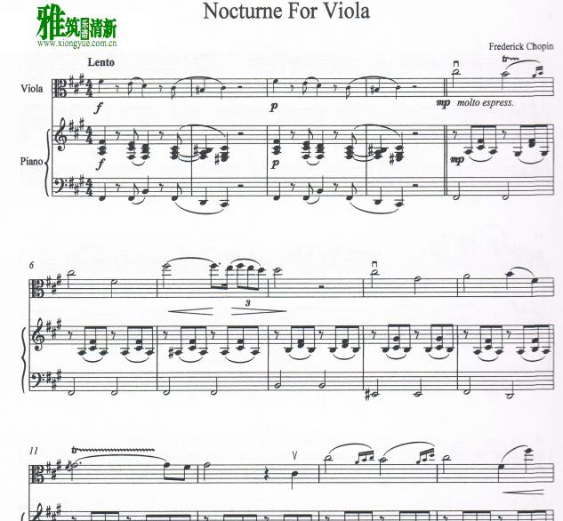 肖邦升C小调夜曲 Nocturne No.20中提琴钢琴伴奏谱