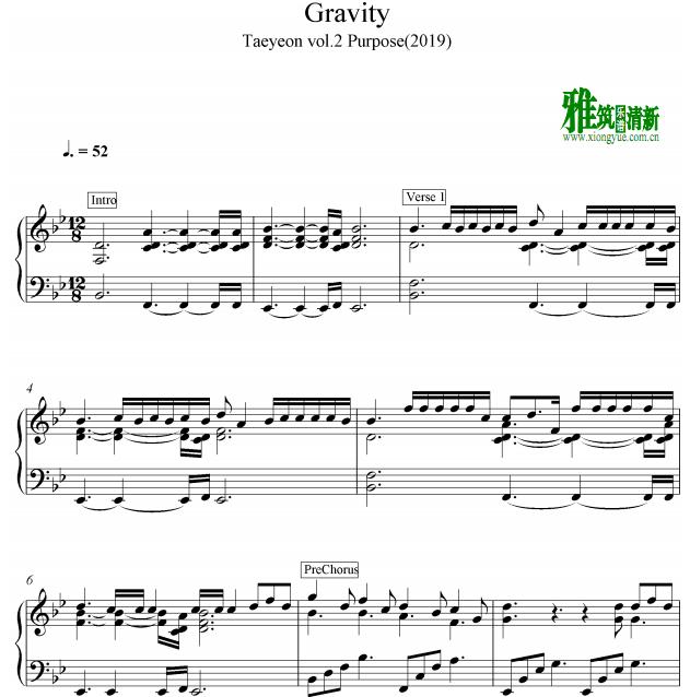 泰妍 gravity 钢琴谱