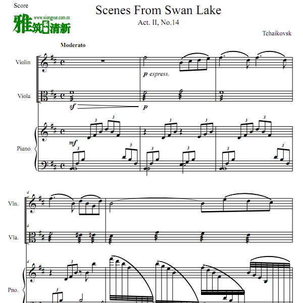 柴可夫斯基天鹅湖场景Scene From Swan Lake小提琴中提琴钢琴三重奏谱