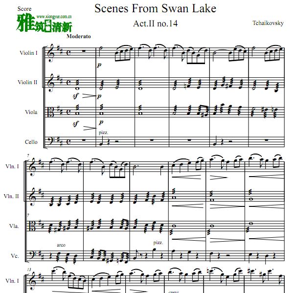 柴可夫斯基天鹅湖场景 Scene From Swan Lake弦乐四重奏谱